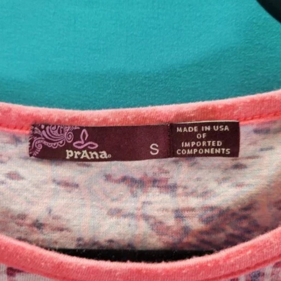 Prana Womens Short Sleeve Patterned Top (Size: Small/Pink) - Picture 2 of 11